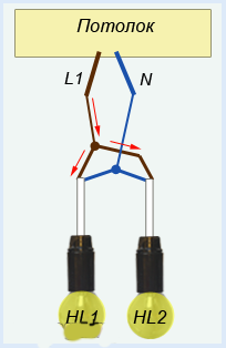 Как подключить двухрожковую люстру на один выключатель Схема подключения люстры