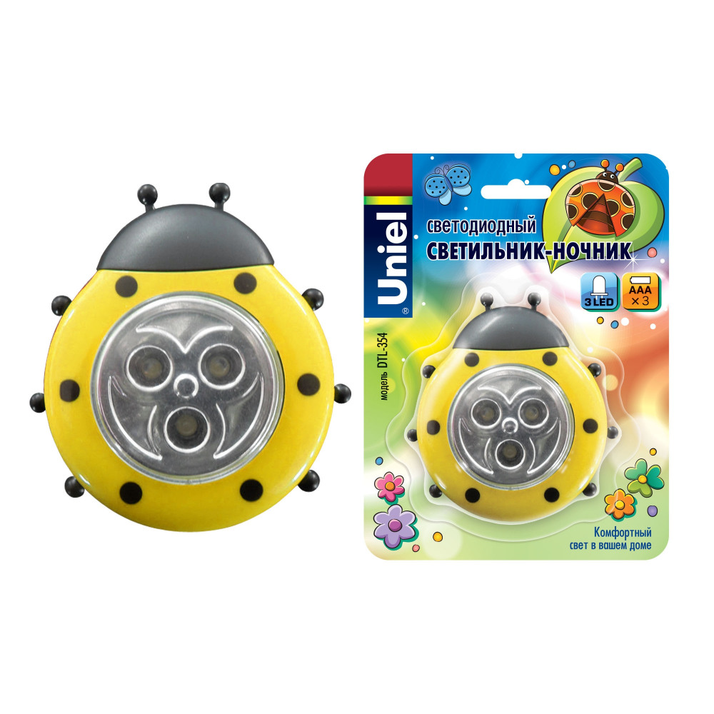 Ночник  DTL-354 Божья Коровка/Yellow/3LED/3AAA 