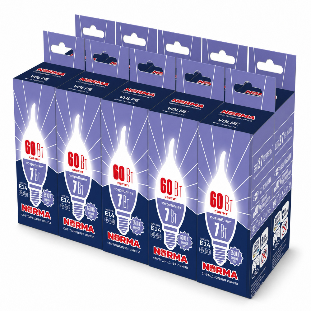 Лампочка светодиодная NORMA LED-CW37-7W/6500K/E14/FR/NR SET10 