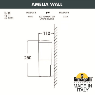 Настенный светильник уличный Amelia DR2.570.000.AYE27