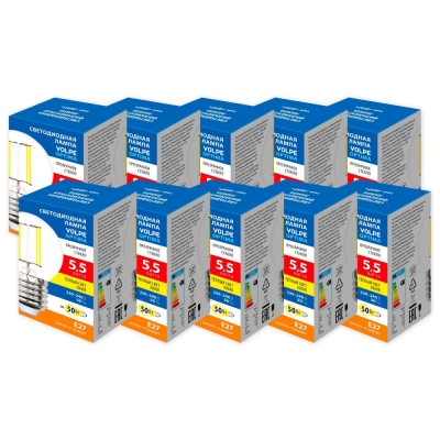 Лампочка светодиодная Optima Филамент LED-G45-5,5W/3000K/E27/CL/SLF Набор из 10штук