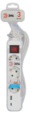 Розеточные блоки, удлинители  UB-3es-3m-USB