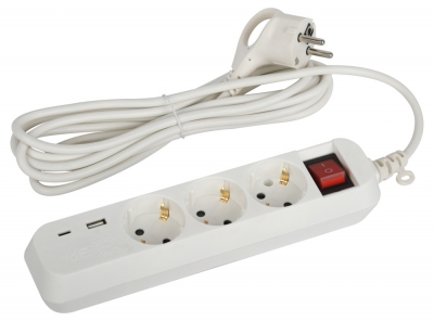 Розеточные блоки, удлинители  UB-3es-3m-USB