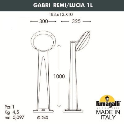 Наземный светильник Lucia 1R3.613.X10.LYE27CL1